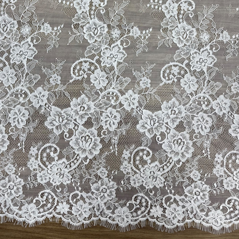 GCW-D369CGEF-2-02 | Pearl Embellished Floral Scrollwork Lace | 3D Beaded Couture Bridal Fabric